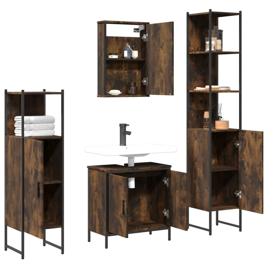 Ensemble de meubles de salle de bain 4 pcs Chêne fumé Bois - 4