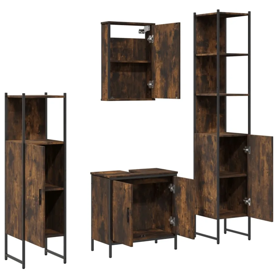 Ensemble de meubles de salle de bain 4 pcs Chêne fumé Bois - 6