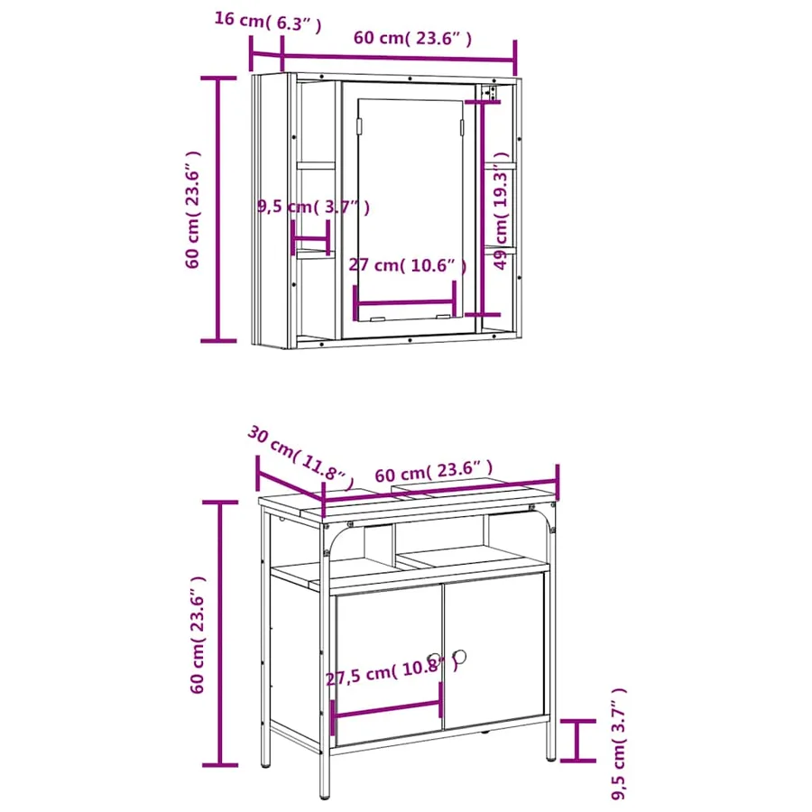 Ensemble de meubles salle de bain 2 pcs noir bois d'ingénierie - 13