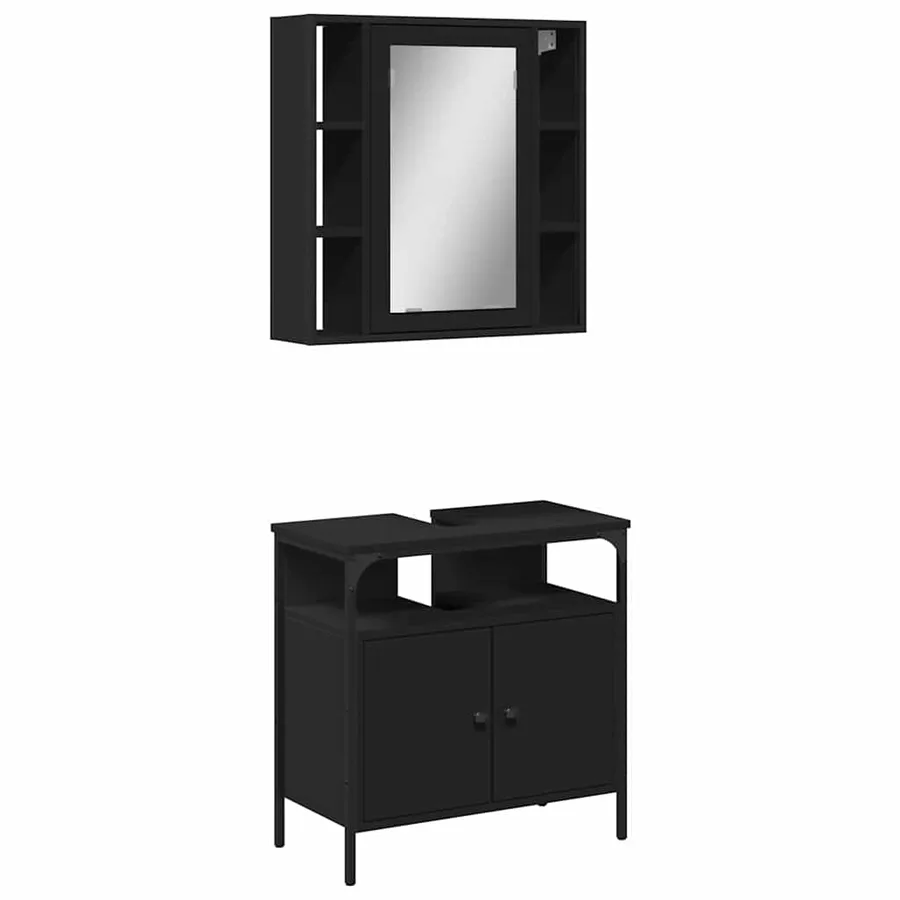 Ensemble de meubles salle de bain 2 pcs noir bois d'ingénierie - 2