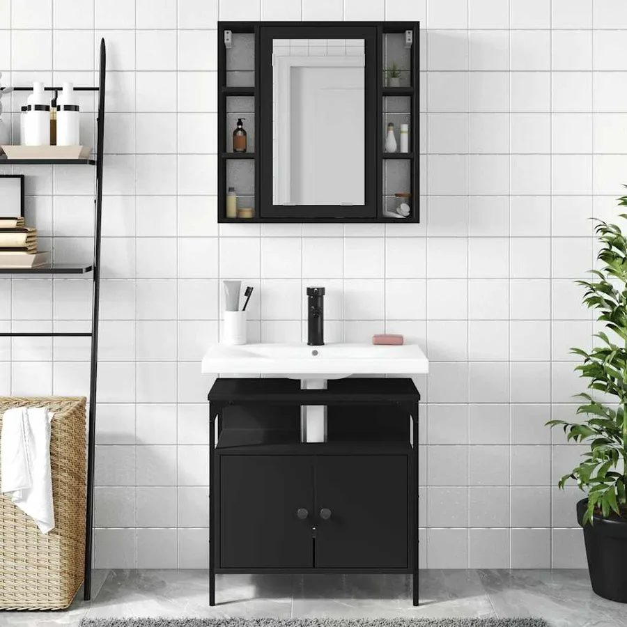 Ensemble de meubles salle de bain 2 pcs noir bois d'ingénierie - 3