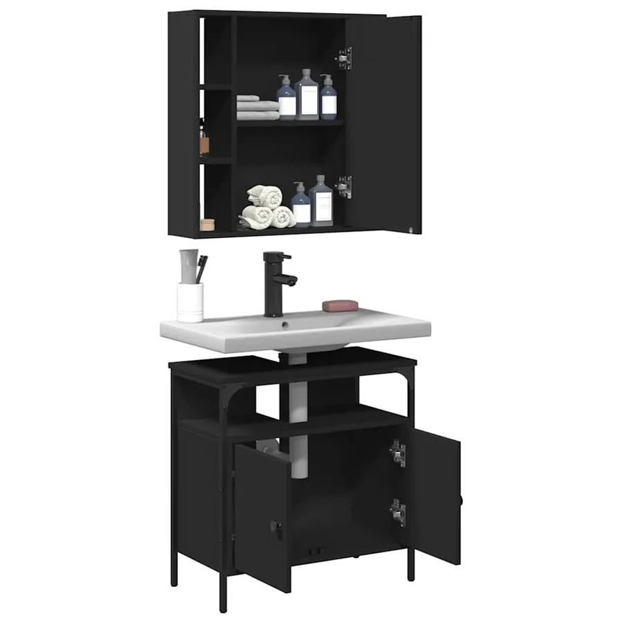 Ensemble de meubles salle de bain 2 pcs noir bois d'ingénierie - 4