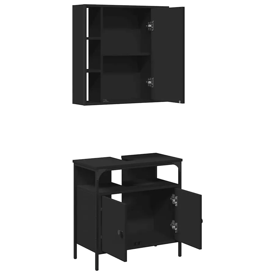Ensemble de meubles salle de bain 2 pcs noir bois d'ingénierie - 5