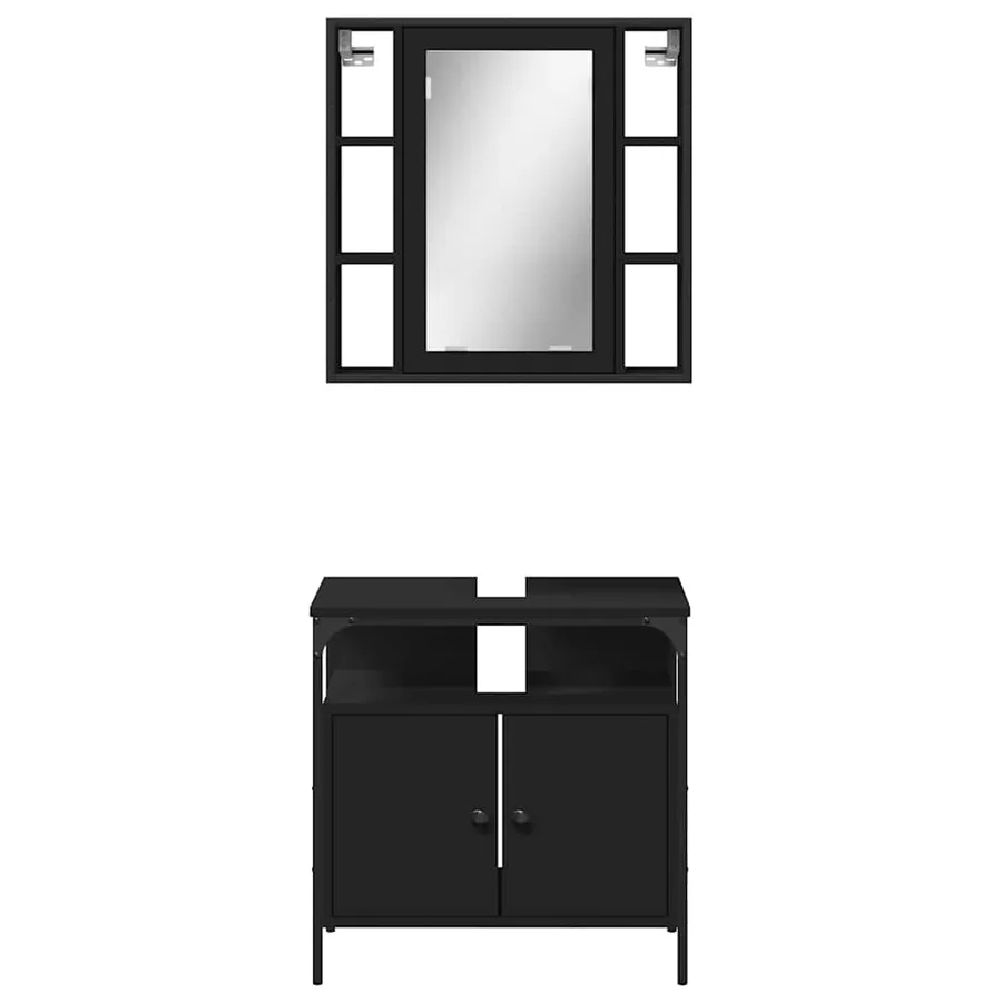 Ensemble de meubles salle de bain 2 pcs noir bois d'ingénierie - 6