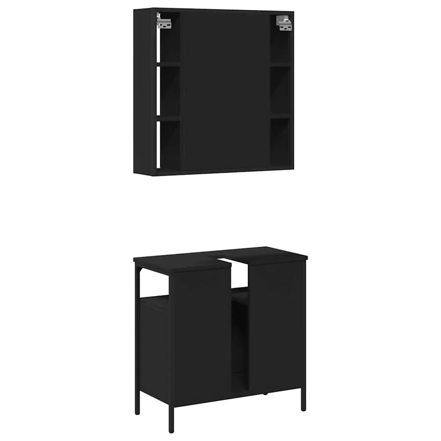 Ensemble de meubles salle de bain 2 pcs noir bois d'ingénierie - 8
