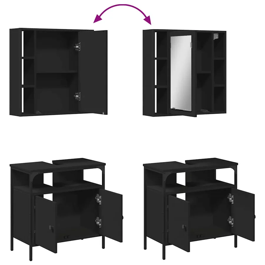 Ensemble de meubles salle de bain 2 pcs noir bois d'ingénierie - 9
