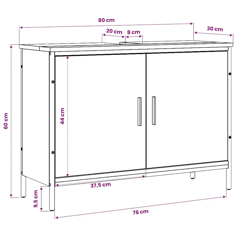 Armoire lavabo de salle de bain chêne fumé 80x30x60 cm - 12
