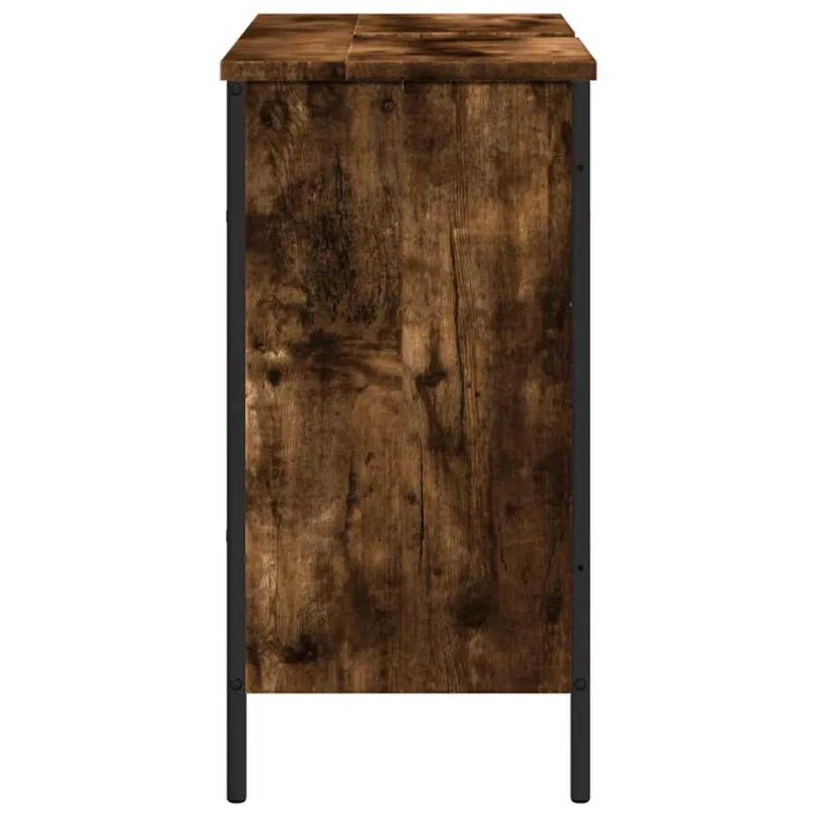 Armoire lavabo de salle de bain chêne fumé 80x30x60 cm - 7