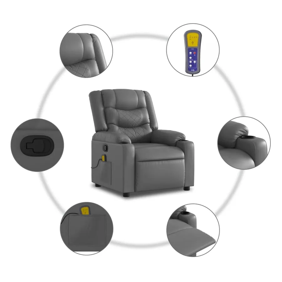Fauteuil de massage inclinable Gris Similicuir - 6