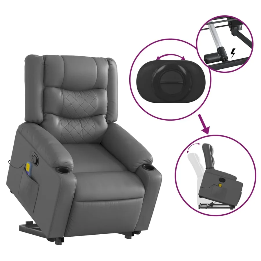 Fauteuil inclinable de massage Gris Similicuir - 6