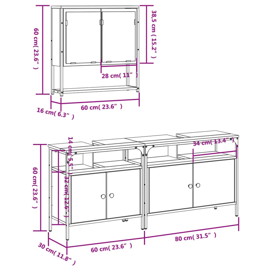 Ensemble de meubles salle de bain 3 pcs noir bois d'ingénierie - 12