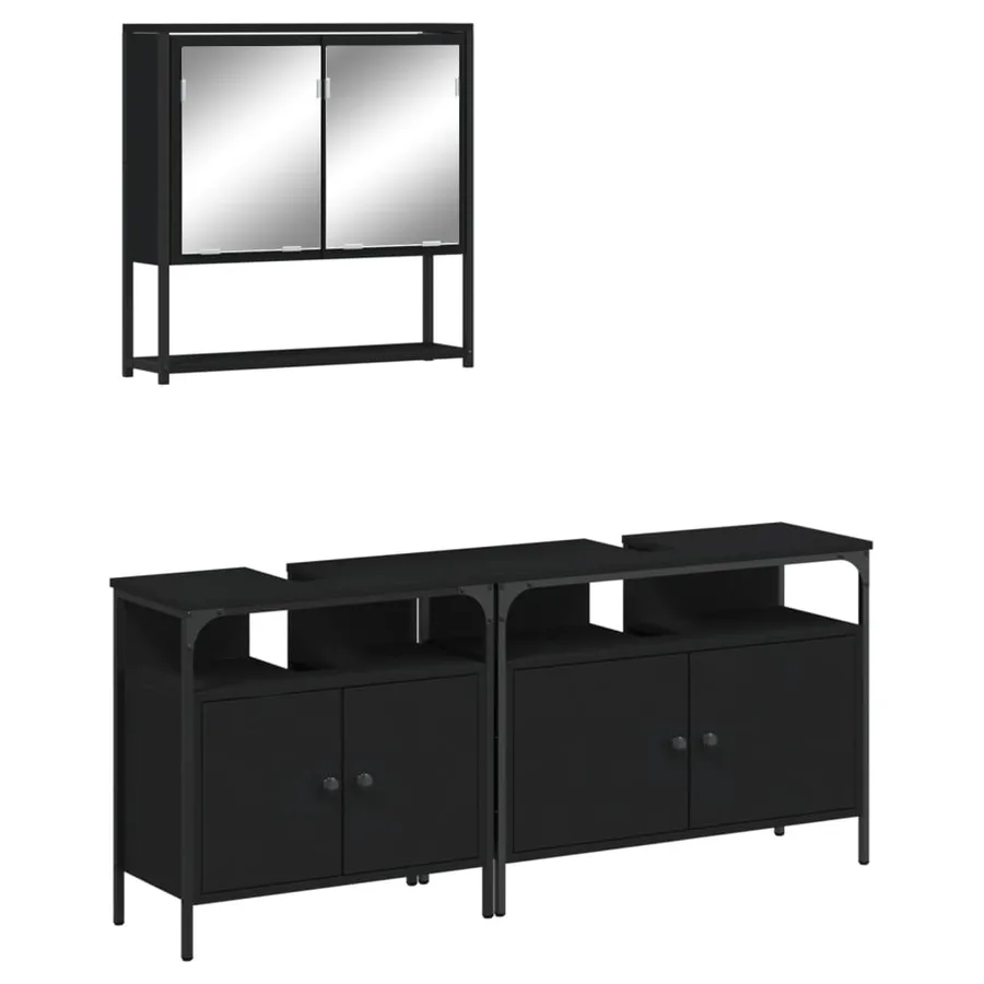 Ensemble de meubles salle de bain 3 pcs noir bois d'ingénierie - 2