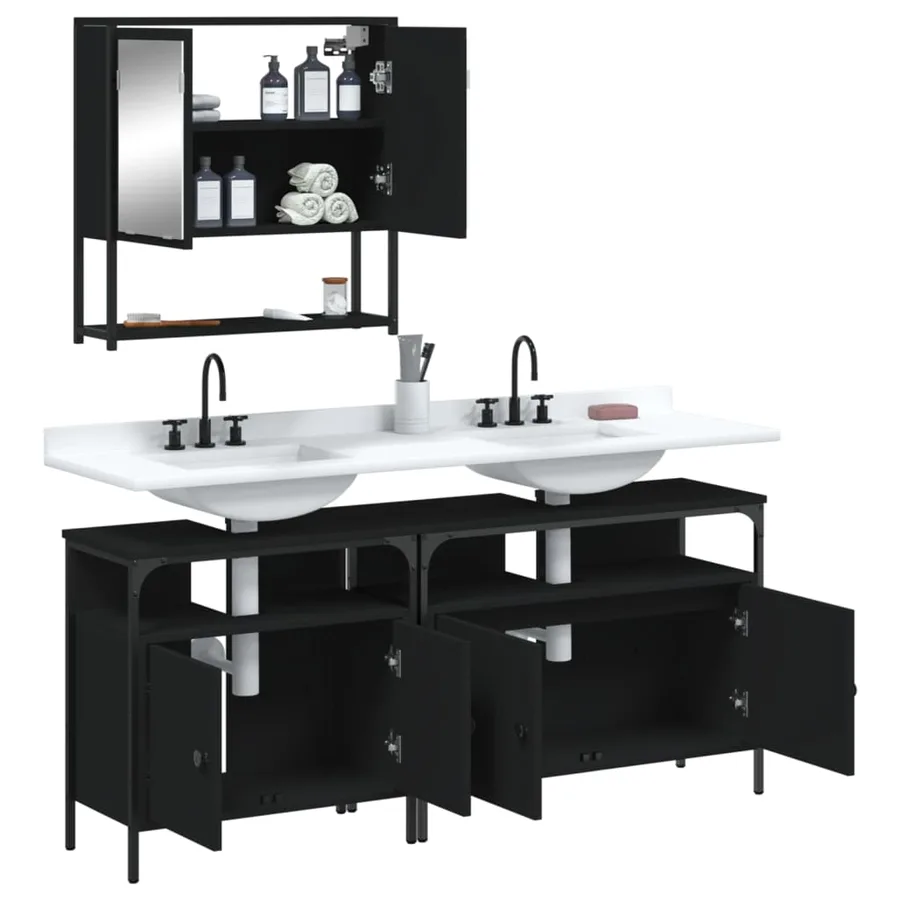 Ensemble de meubles salle de bain 3 pcs noir bois d'ingénierie - 4