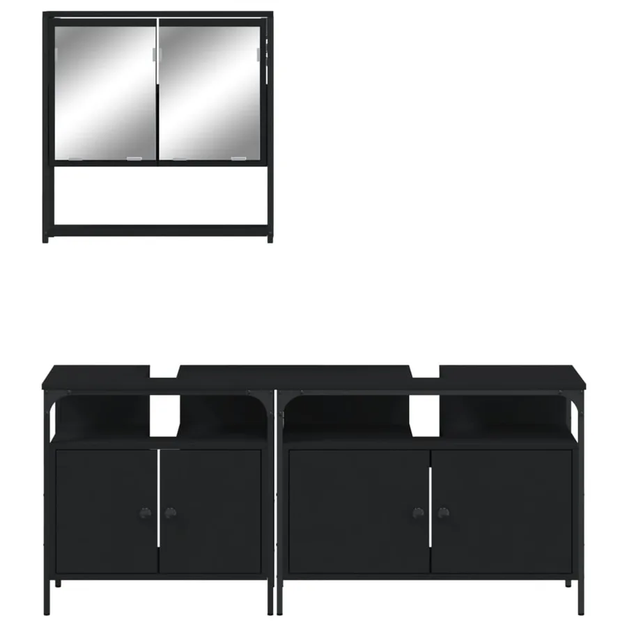 Ensemble de meubles salle de bain 3 pcs noir bois d'ingénierie - 5