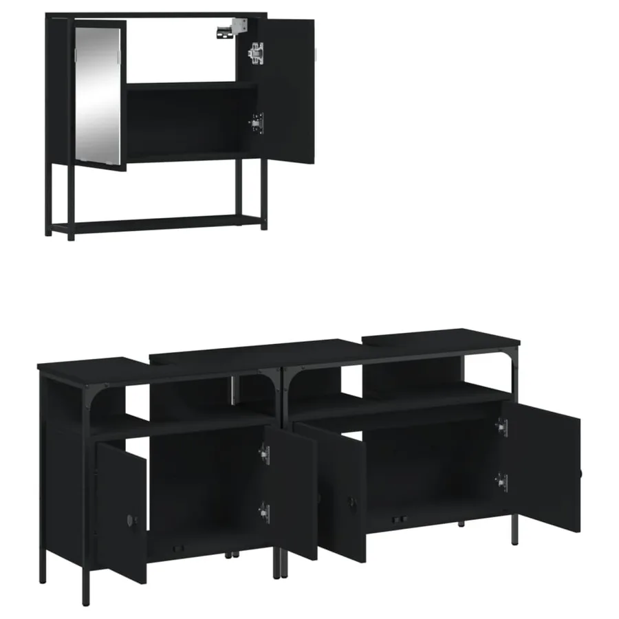 Ensemble de meubles salle de bain 3 pcs noir bois d'ingénierie - 6