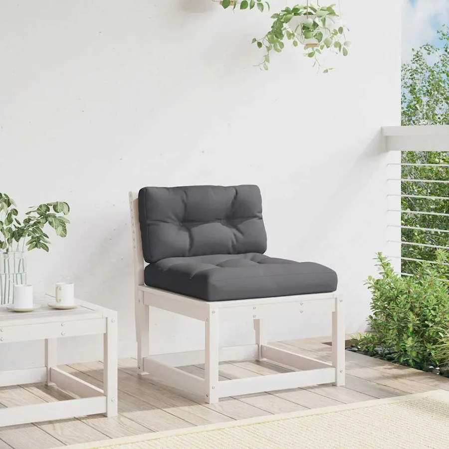 Canapé de jardin avec coussins blanc bois de pin solide - 3