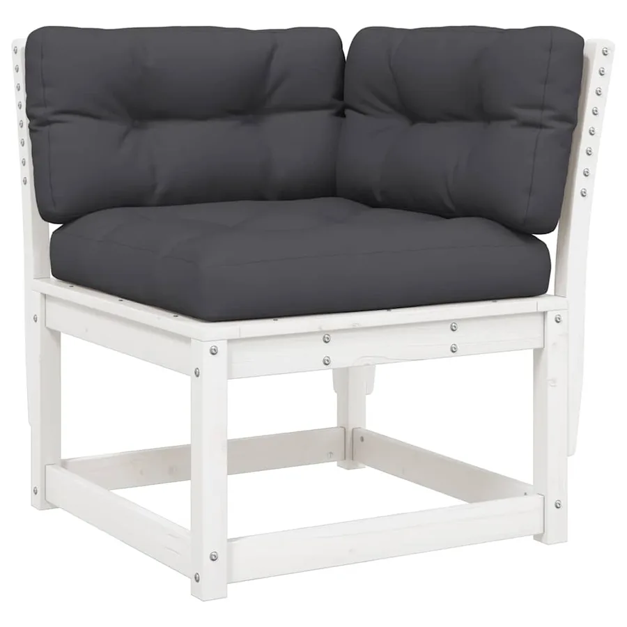 Salon de jardin 4 pcs avec coussins blanc bois de pin massif - 3
