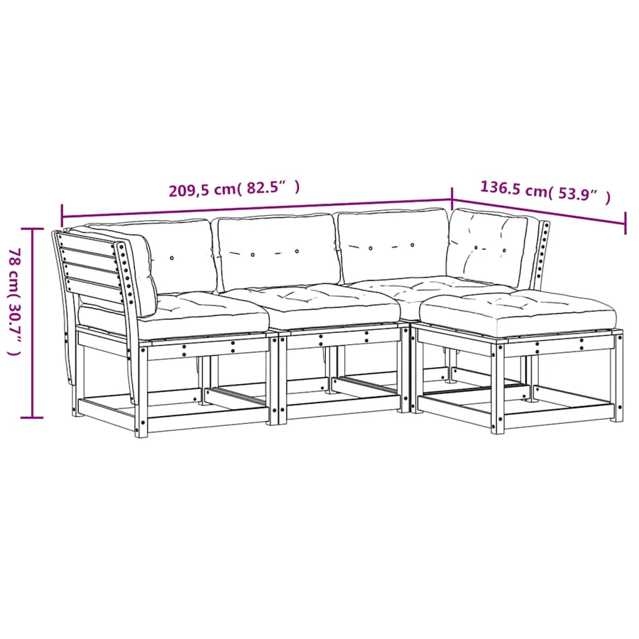 Salon de jardin 4 pcs avec coussins blanc bois de pin massif - 9