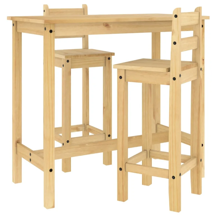 Ensemble de bar 3 pcs Bois de pin massif - 2