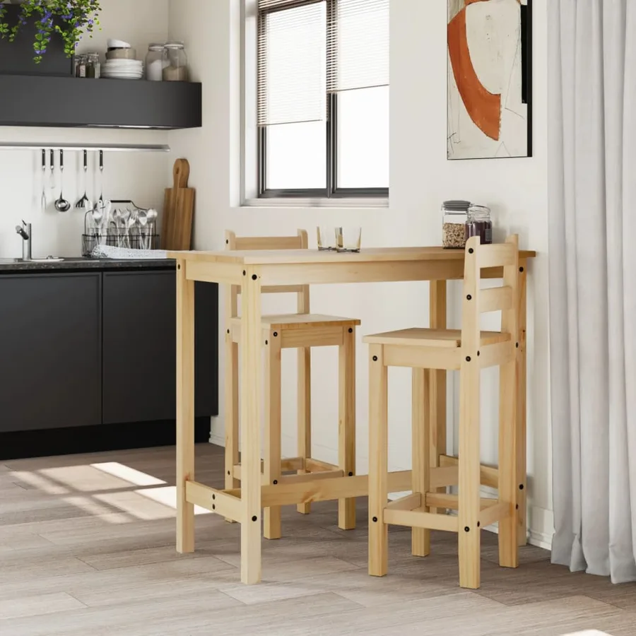Ensemble de bar 3 pcs Bois de pin massif - 3