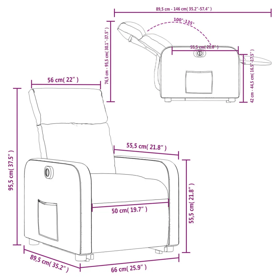 Fauteuil inclinable électrique noir tissu - 17
