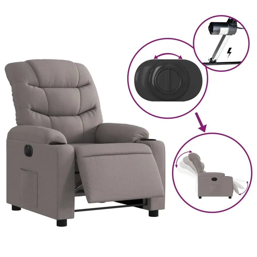 Fauteuil inclinable électrique Taupe Tissu - 6