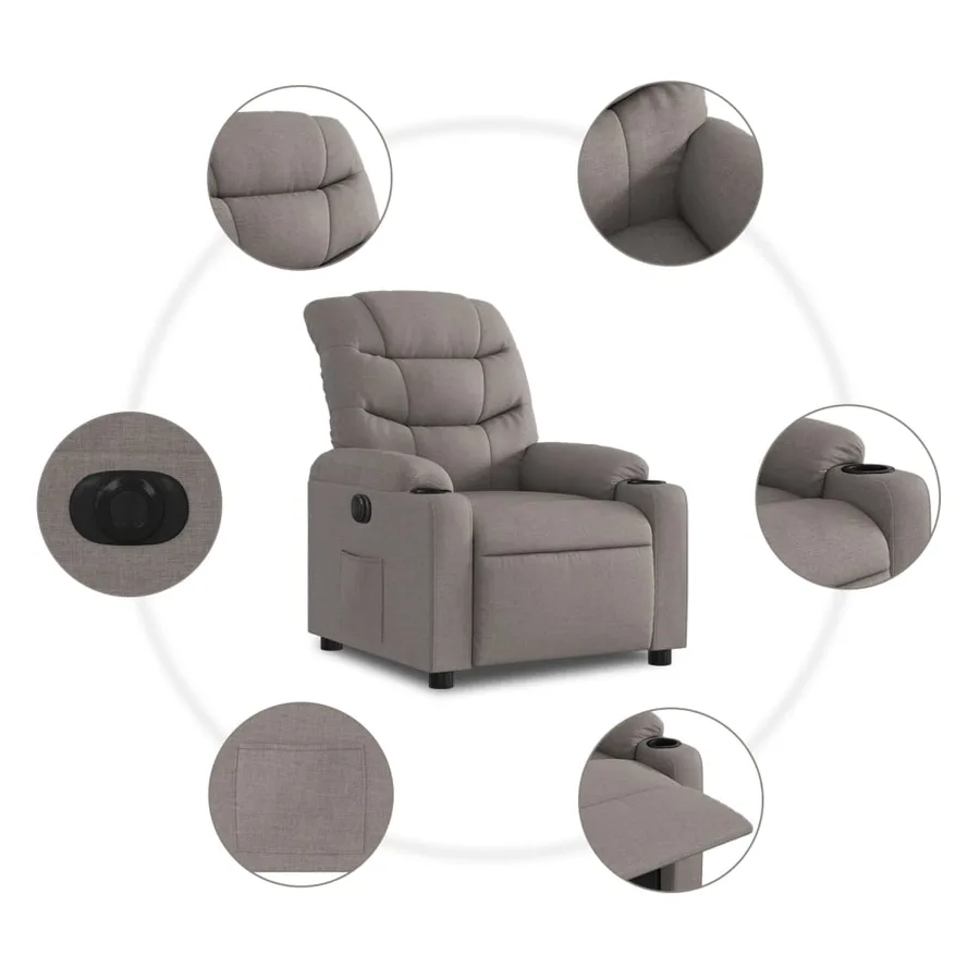 Fauteuil inclinable électrique Taupe Tissu - 8