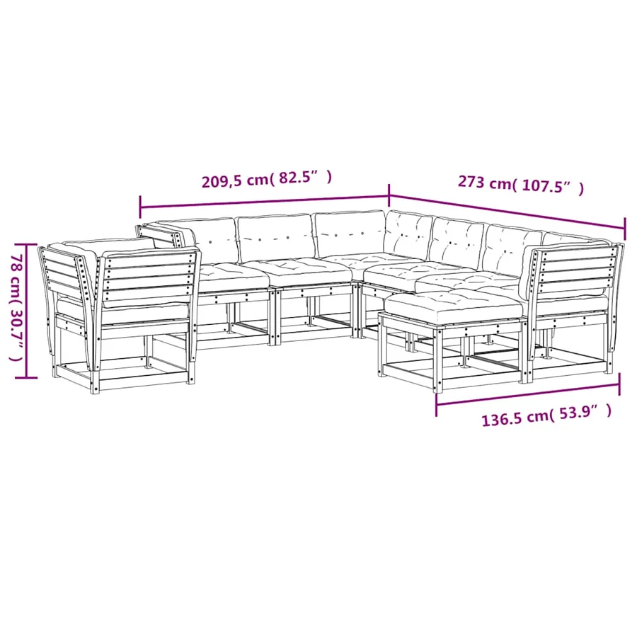 Salon de jardin avec coussins 8 pcs blanc bois de pin massif - 10