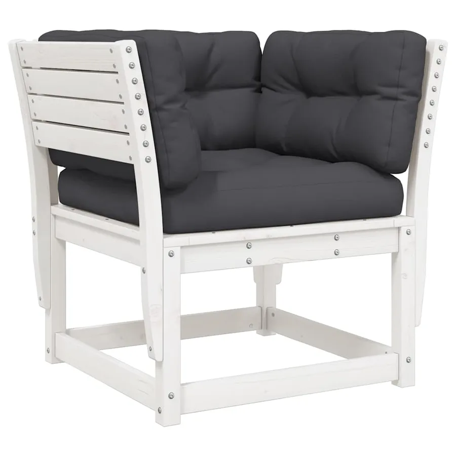 Salon de jardin avec coussins 8 pcs blanc bois de pin massif - 3