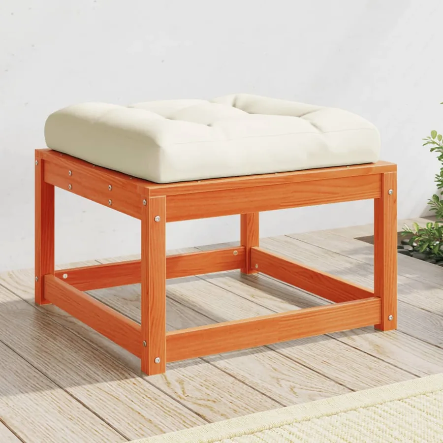 Repose-pied de jardin avec coussins bois massif de pin