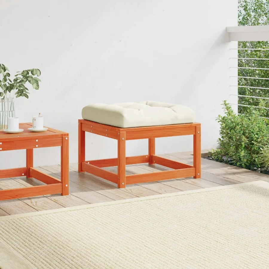 Repose-pied de jardin avec coussins bois massif de pin - 3