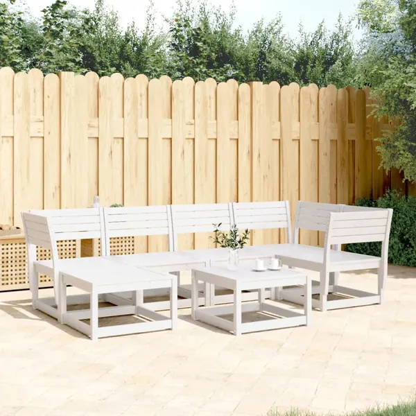 Salon de jardin 6 pcs blanc bois de pin massif