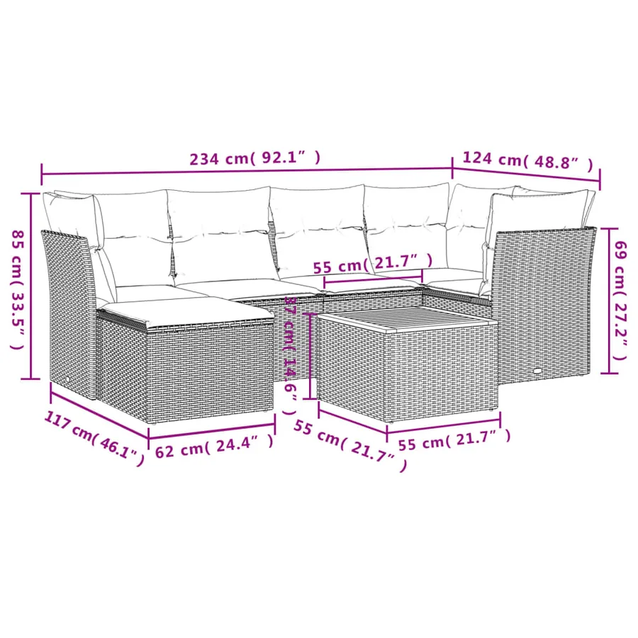 Salon de jardin avec coussins 7pcs mélange beige résine tressée - 11