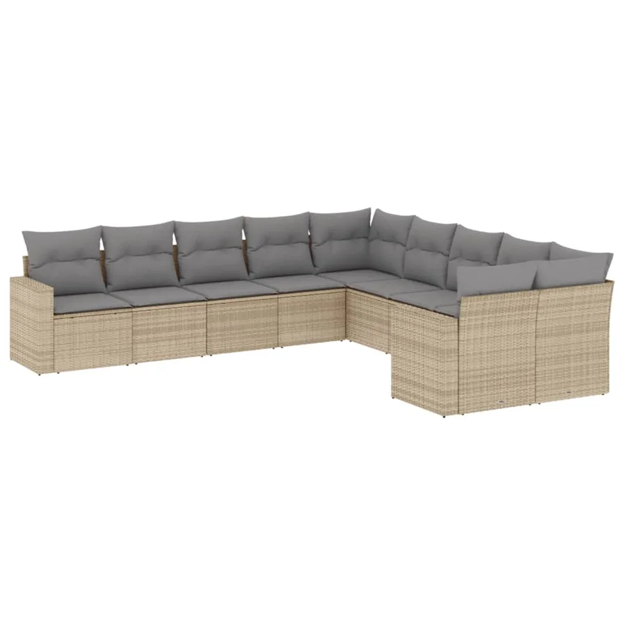 Salon de jardin avec coussins 10 pcs beige résine tressée - 2