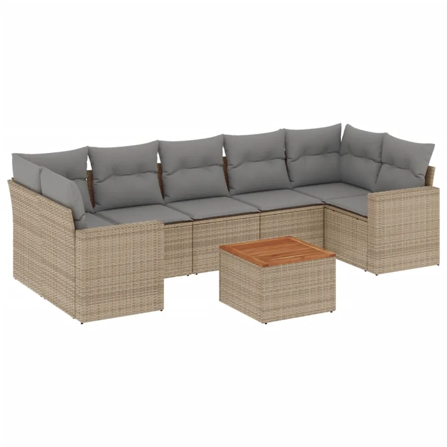Salon de jardin avec coussins 8pcs mélange beige résine tressée - 2