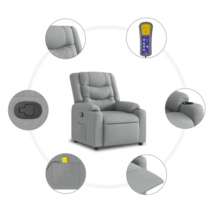 Fauteuil de massage inclinable Gris clair Tissu - 6