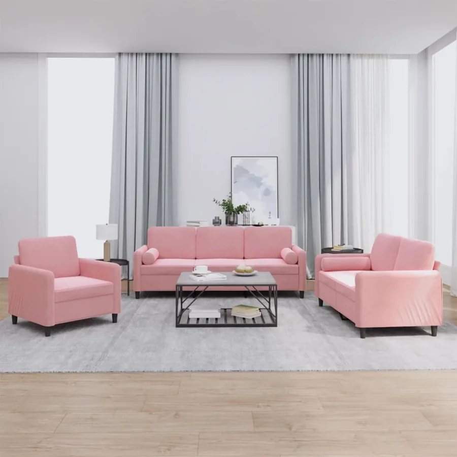 Ensemble de canapés 3 pcs avec coussins rose velours