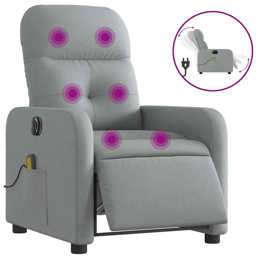 Fauteuil de massage inclinable électrique gris clair tissu - 2