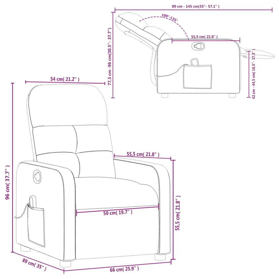 Fauteuil inclinable de massage crème tissu - 12