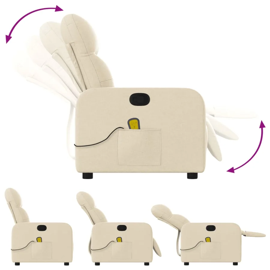 Fauteuil inclinable de massage crème tissu - 5
