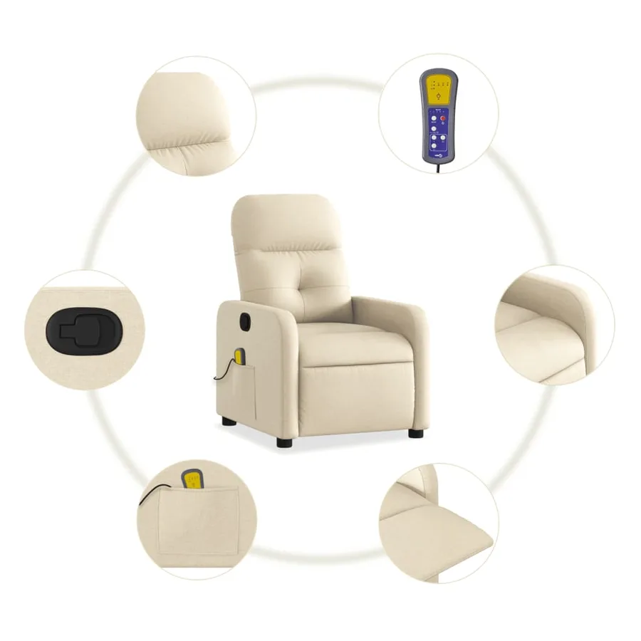 Fauteuil inclinable de massage crème tissu - 6