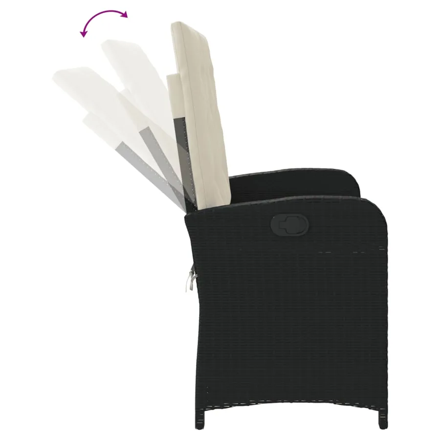 Banc inclinable de jardin avec coussins noir résine tressée - 6