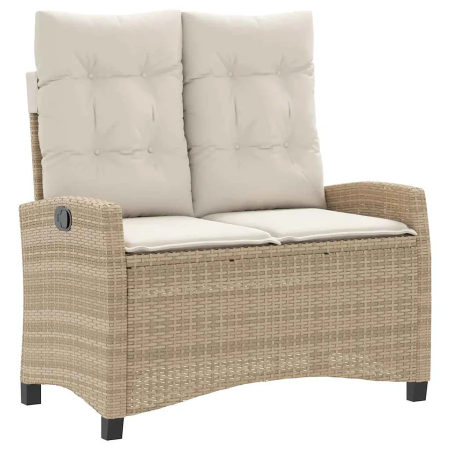 Banc inclinable de jardin avec coussins beige résine tressée - 2