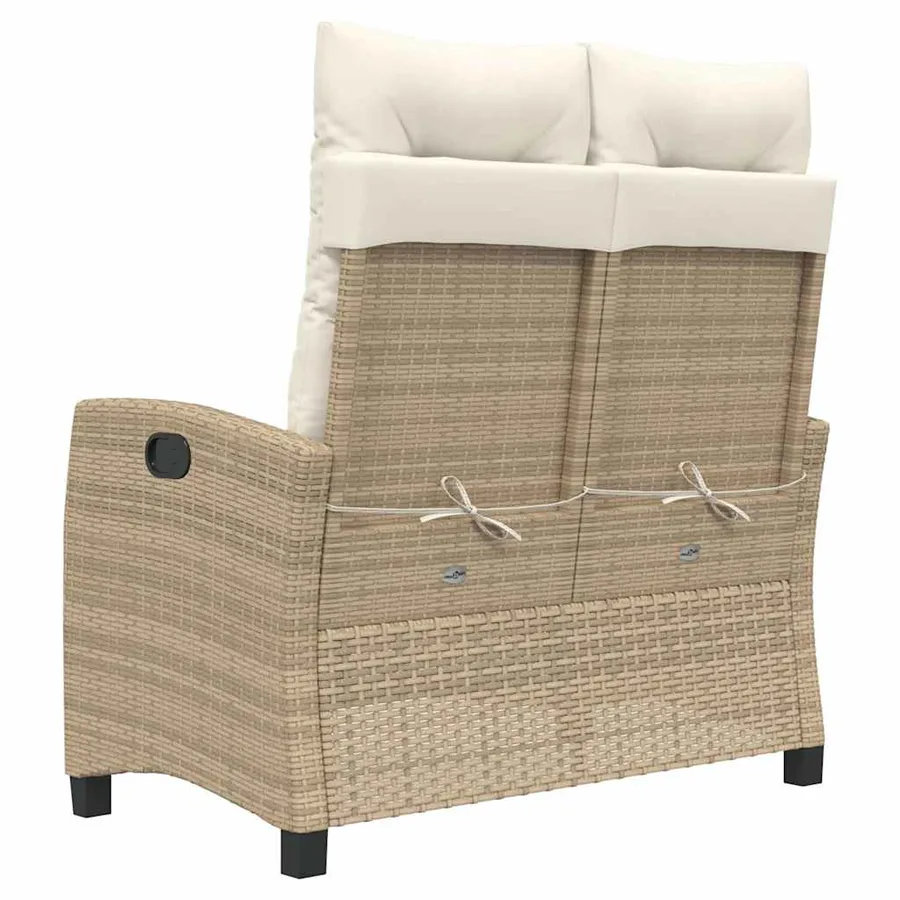 Banc inclinable de jardin avec coussins beige résine tressée - 5
