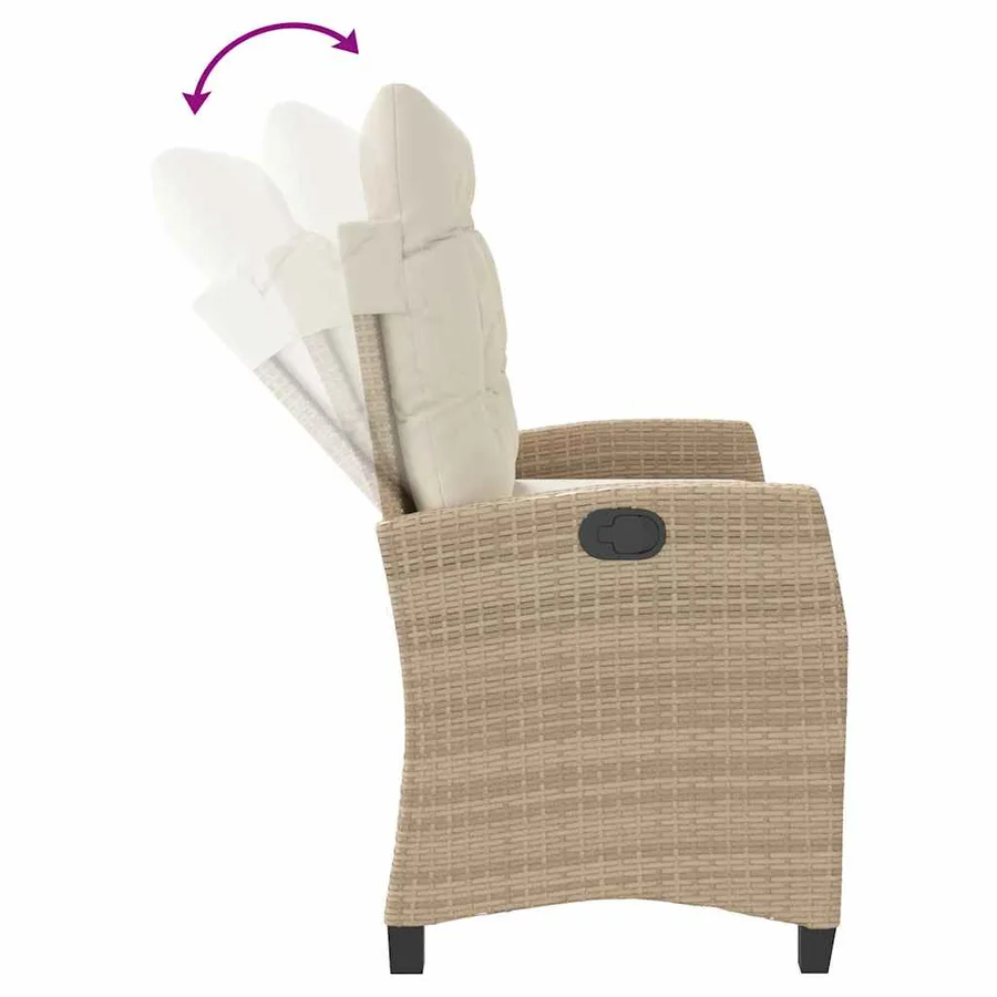 Banc inclinable de jardin avec coussins beige résine tressée - 6