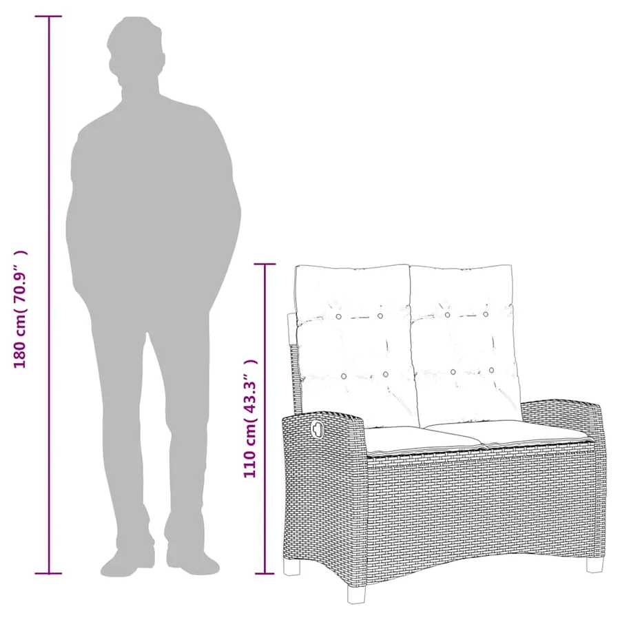 Banc inclinable de jardin avec coussins beige résine tressée - 9