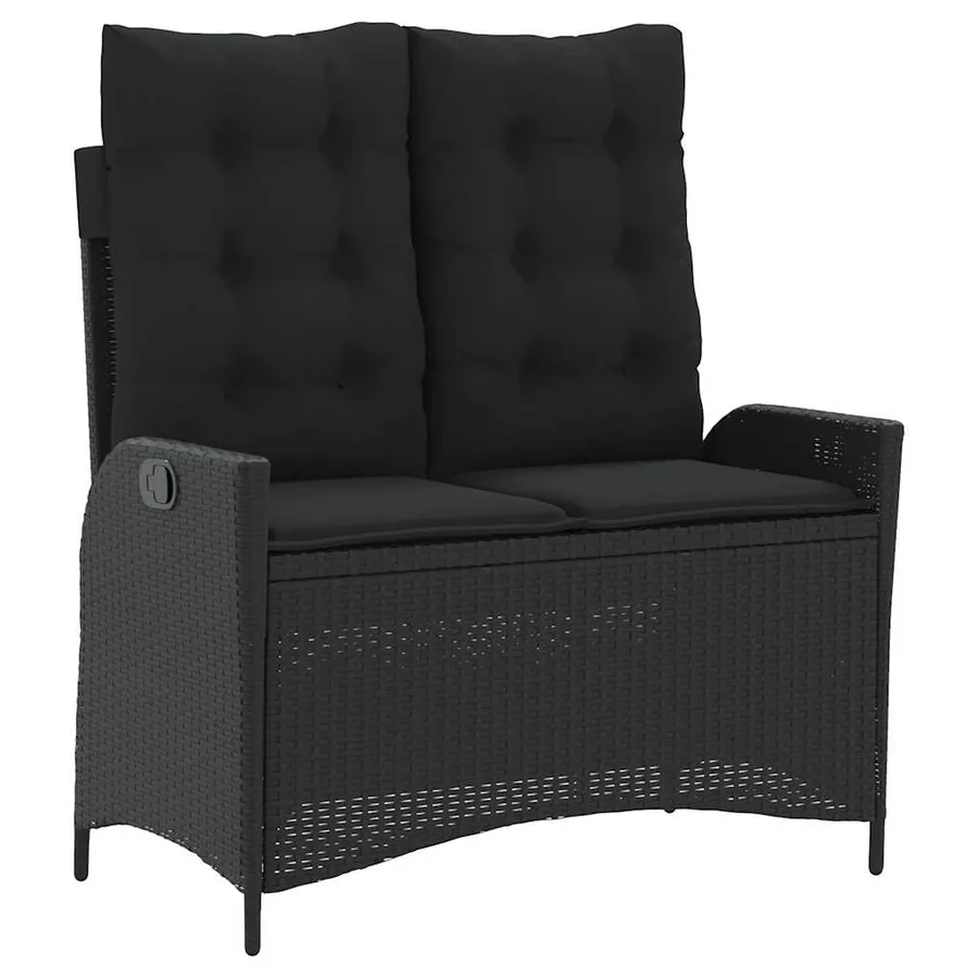 Banc inclinable de jardin avec coussins noir résine tressée - 2