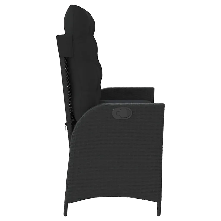 Banc inclinable de jardin avec coussins noir résine tressée - 4