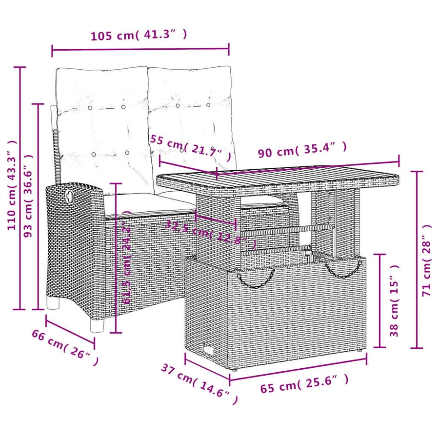 Ensemble à manger de jardin coussins 2pcs noir résine tressée - 8