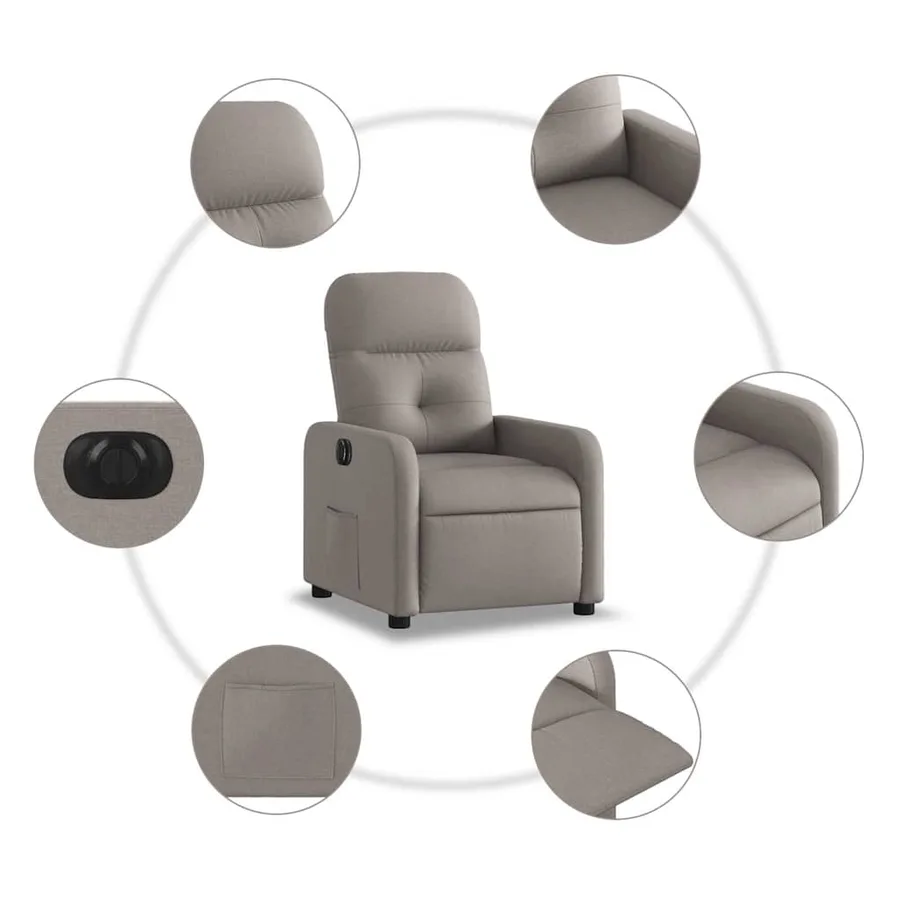 Fauteuil inclinable électrique Taupe Tissu - 8